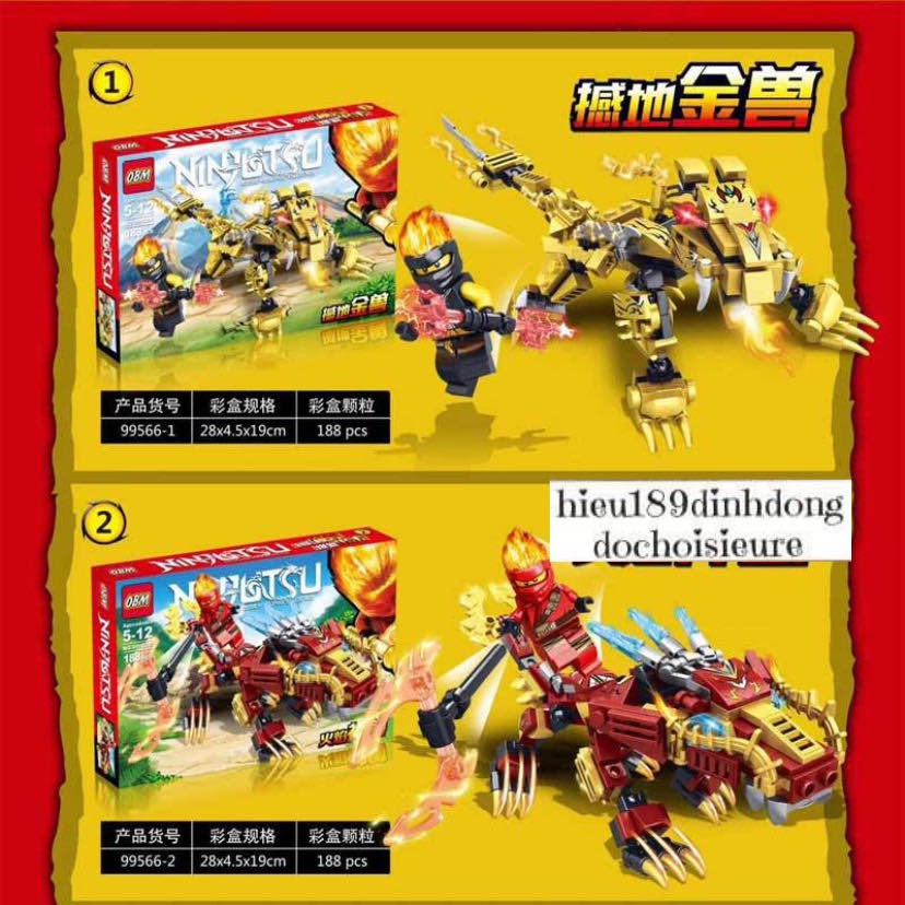 Lắp ráp xếp hình Lego ninjago 99566 : Rồng và hổ của các ninja (Khách hàng chat chọn mẫu)