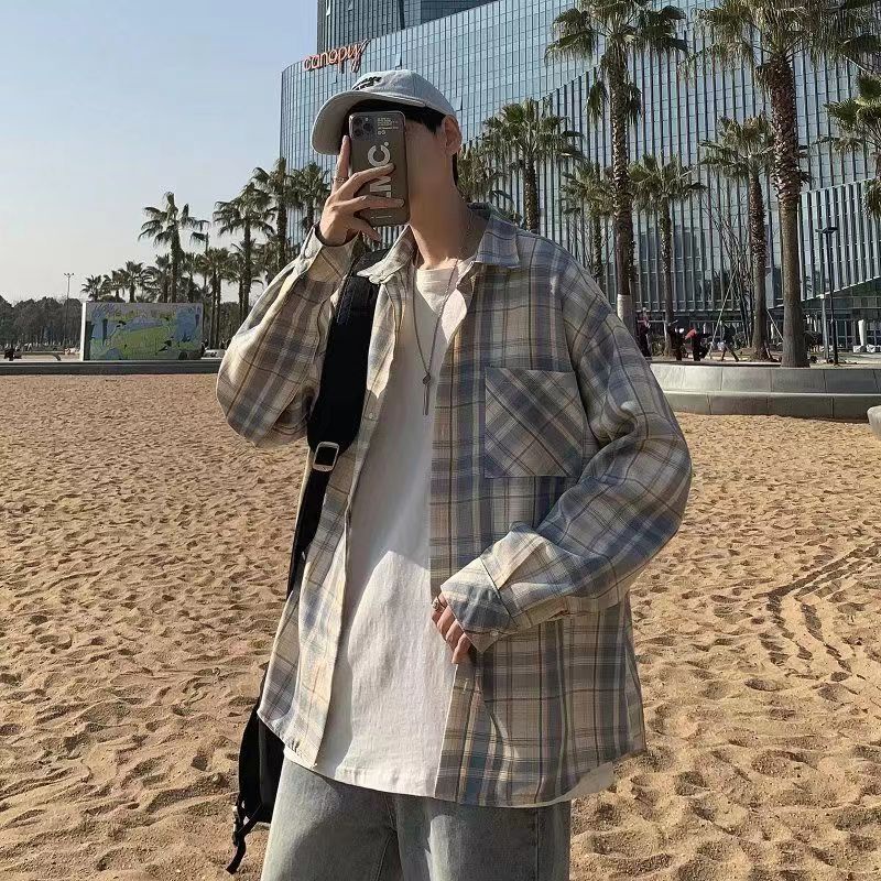 Áo khoác sơ mi tay dài nam dáng rộng kẻ sọc thiết kế trẻ trung cho các cặp đôiunisex áo sơ mi nam kẻ sọc