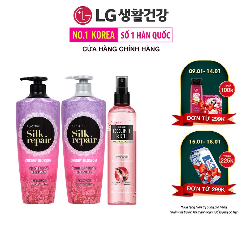 Combo Nước dưỡng tóc Double Rich và Bộ đôi gội xả chăm sóc và nuôi dưỡng tóc Elastine Silk Repair - Hương Hoa Anh Đào