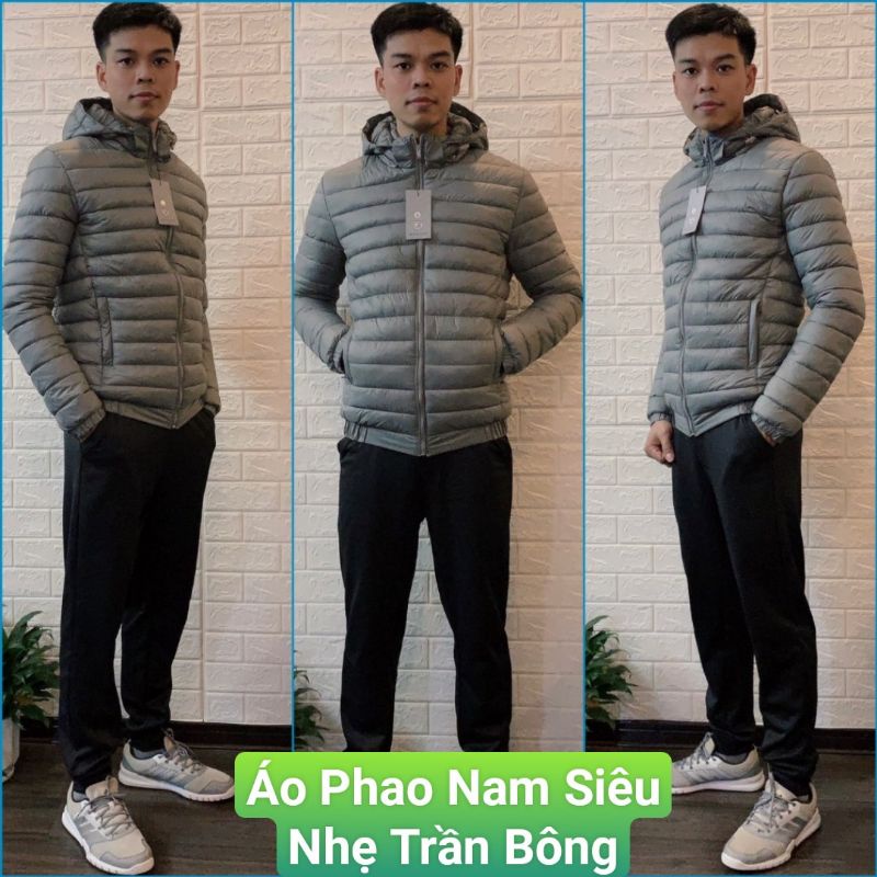 Áo Phao Nam Siêu Nhẹ Áo Khoác Phao Có Mũ Tháo Rời Chống Nước Giữ Ấm Cơ Thể