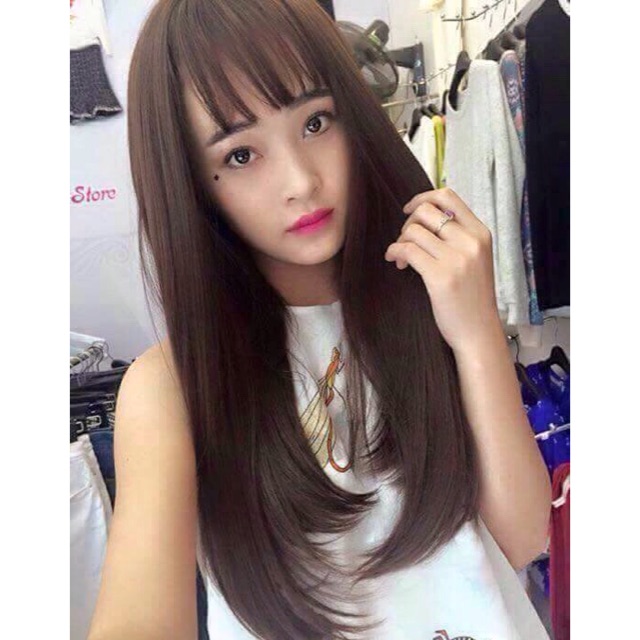 Tóc giả nguyên đầu dài thẳng cúp đuôi với 4 màu đẹp tự nhiên