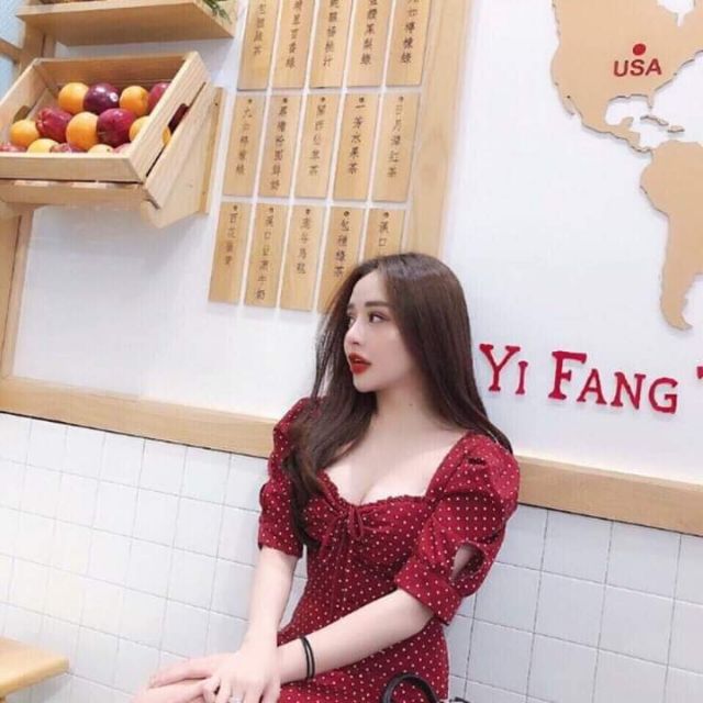 Váy chấm bi nơ siêu sang