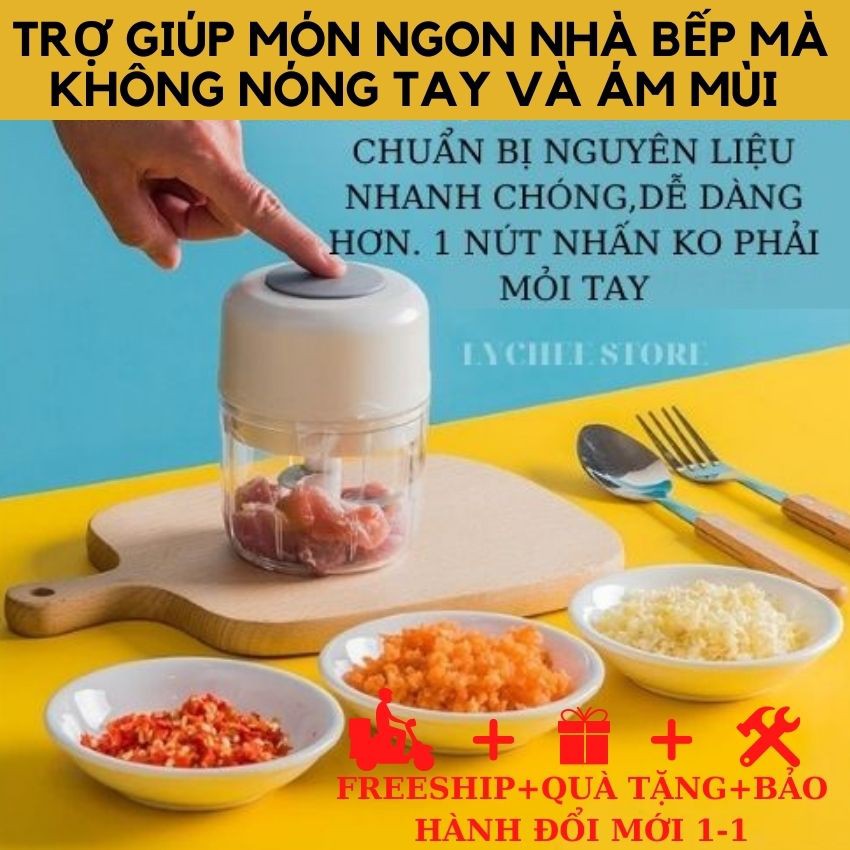 Máy xay thịt,tỏi,ớt mini đa năng cổng sạc USB 250ML,3 lưỡi dao sắc bén 360 độ máy ép được nước trái cây và các loại hạt