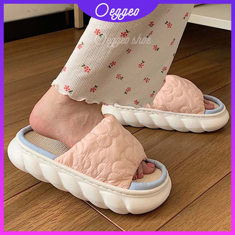 Oeteo Dép Bông Đi Trong Nhà Bằng cotton Lanh Dày Dặn Họa Tiết Hoa Cho Nữ