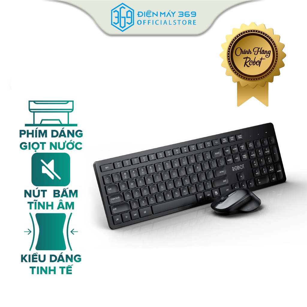 Bộ keyboard Và Chuột Tĩnh Âm Không Dây ROBOT KM4000 2.4GHz, độ sắc nét 1600DPI, Phím dáng giọt nước, Kiểu dáng tinh tế