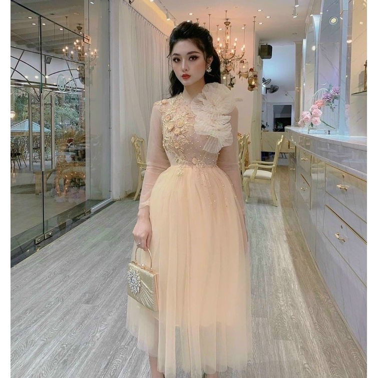 ĐẦM CÔNG CHÚA ĐÍNH HOA KẾT HẠT FULL SIZE S/M/L/xL