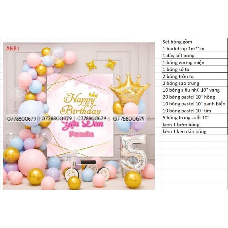 SET BÓNG SINH NHẬT TÔNG HỒNG XINH XẮN MS250