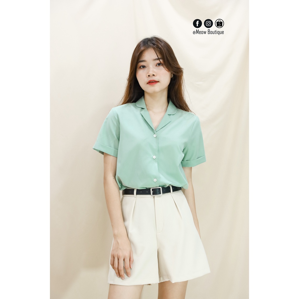 [Hình thật tự chụp] Sơ Mi Trắng Nữ Công Sở Tay Ngắn Meow Boutique