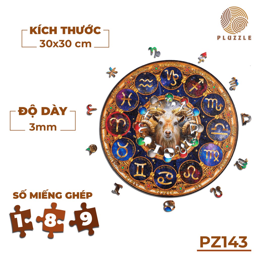 PLUZZLE Bộ xếp hình gỗ thông minh puzzle đồ chơi ghép hình 12 Cung Hoàng Đạo - Cung Bạch Dương – PZ143