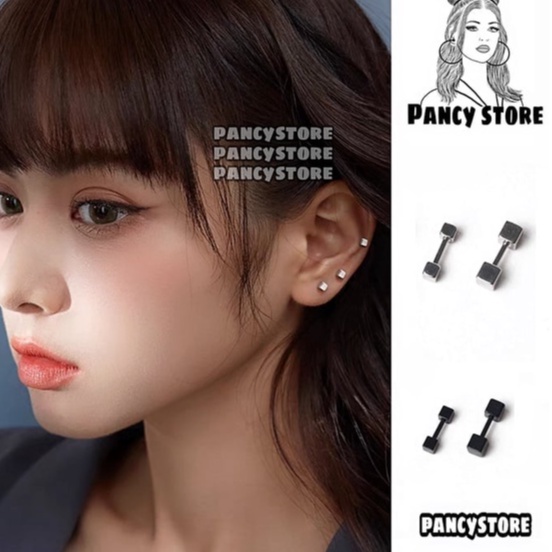 bông tai nam nữ ô vuông khối khuyên tai titan Unisex