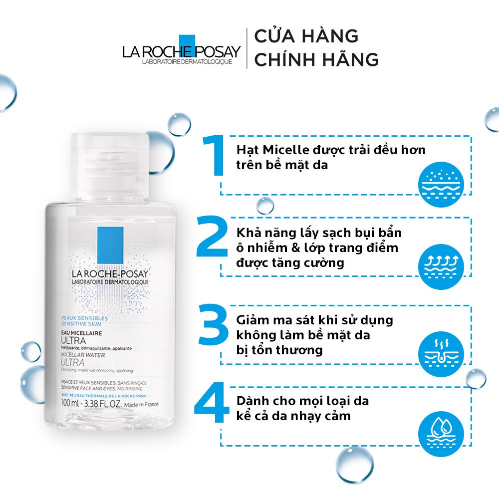 Nước tẩy trang và làm sạch sâu cho da nhạy cảm La Roche-Posay Micellar Water Ultra Sensitive Skin 100ml