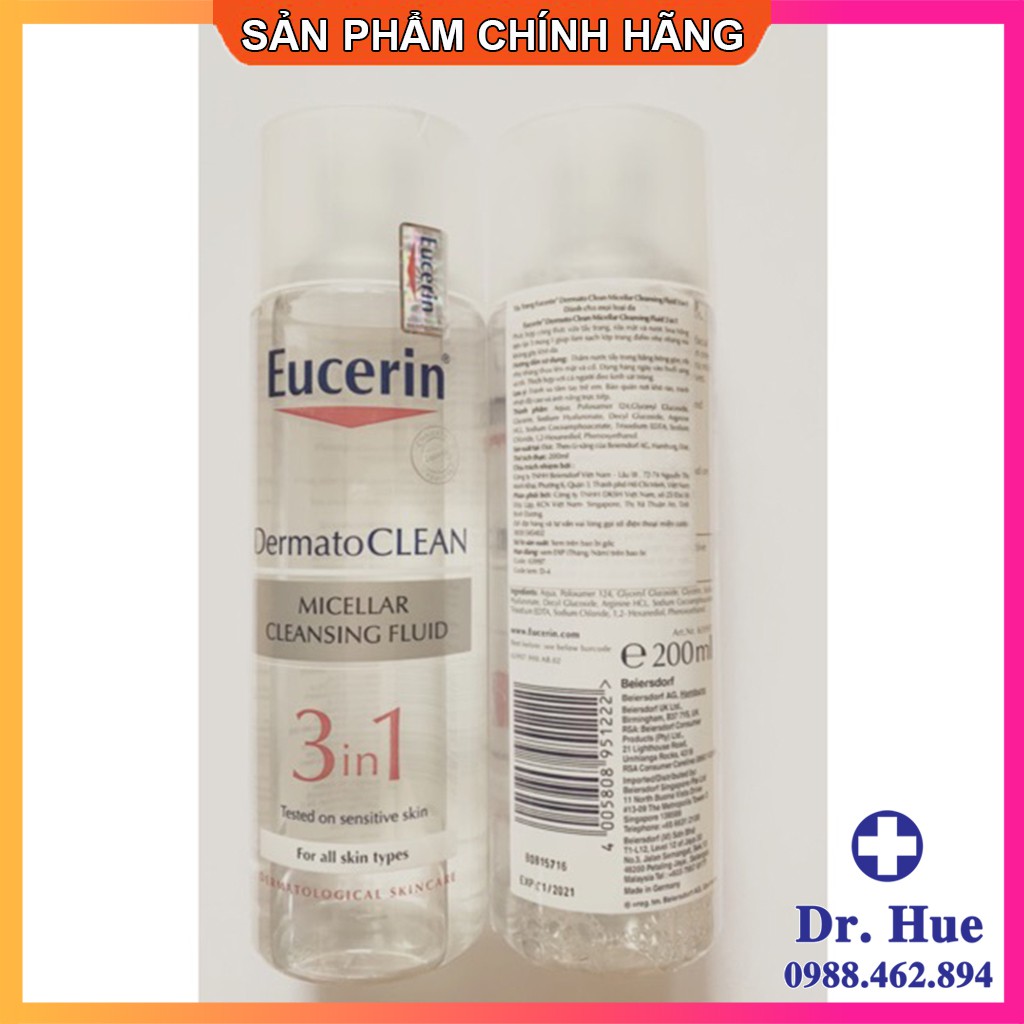 [CHÍNH HÃNG] Nước Tẩy Trang 3 In 1 Eucerin DermatoClean Micellar Cleansing Fluid - Tẩy Trang Eucerin Cho Da