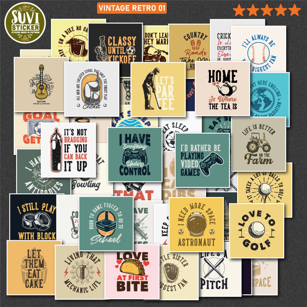 50 Sticker Vintage Retro 1 chống nước sticker dán laptop, điện thoại, đàn guitar, mũ bảo hiểm, vali. MSP:VR01