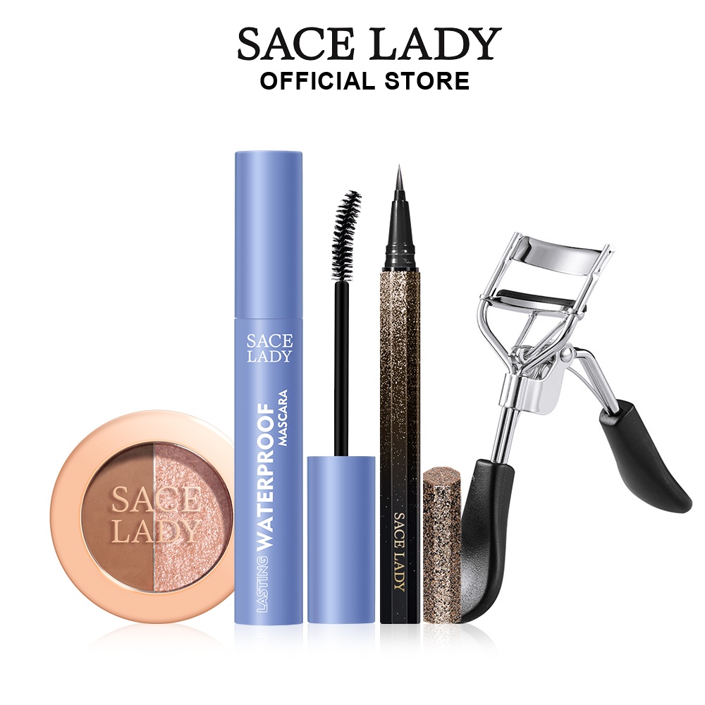 Bộ 4 món mỹ phẩm SACE LADY trang điểm mắt gồm mascara + dụng cụ bấm mi + phấn mắt + bút kẻ mắt