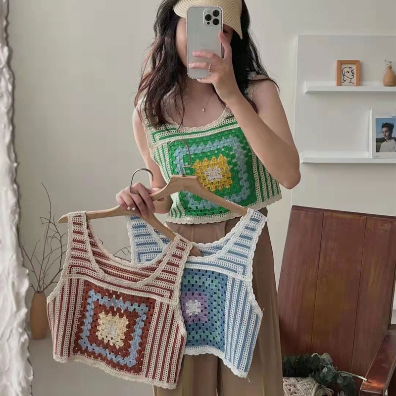 Brroa Áo Croptop Dệt Kim Không Tay Thêu Họa Tiết Nhiều Màu Sắc Cổ Điển Cho Nữ