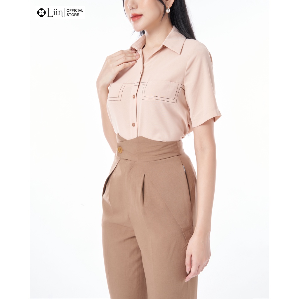 Quần baggy nữ linbi cách điệu cạp màu nâu mix cúc chéo trẻ trung, mặc tôn dáng liin clothing Q3453