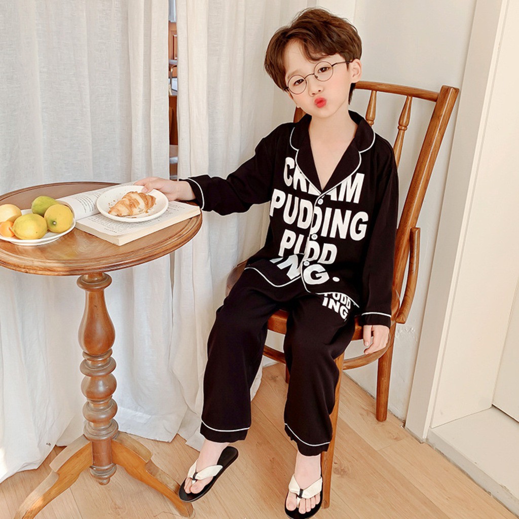 Bộ Pijama lụa cho bé Kangmin kids, Bộ đồ ngủ dài tay cho bé trai bé gái QATECO1, đồ cho bé từ 6-28kg