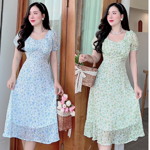Váy đầm hoa nhí (2 lớp) siêu xinh kiểu dáng sang chảnh, tiểu thư, phù hợp đi tiệc, đi làm, đi chơi V8_Deloga