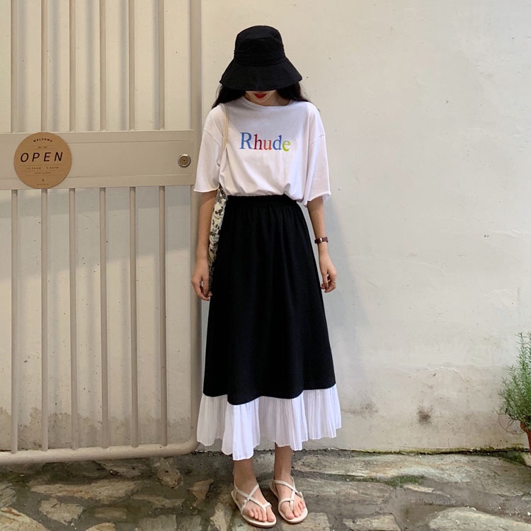 Chân Váy Chữ A Lưng Cao Dáng Rộng Phong Cách Hàn Quốc Thời Trang Mùa Hè Xinh Xắn Cho Nữ