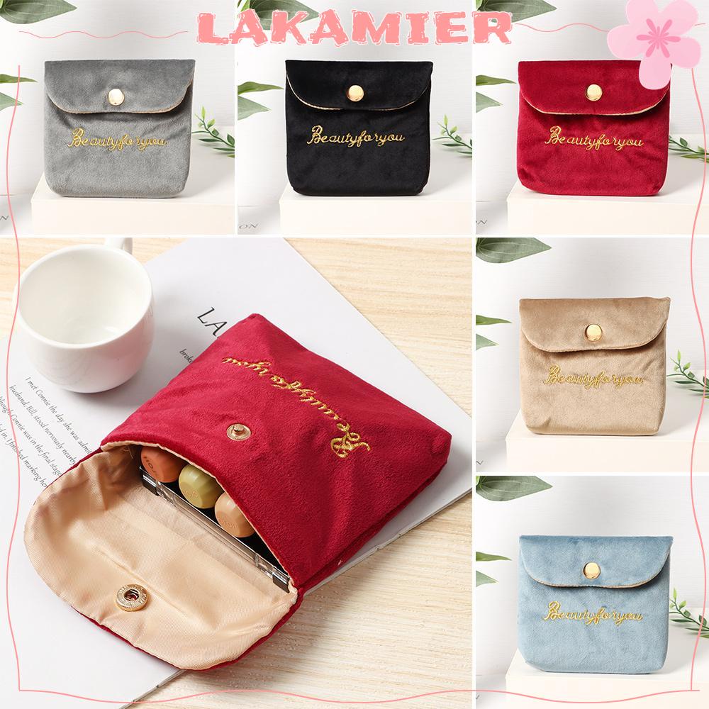 LAKAMIER Portable Velvet Storage Bag Sanitary Napkin Pads Tampons Organizer Pouch Coin Purse Card Holder Headphone Case