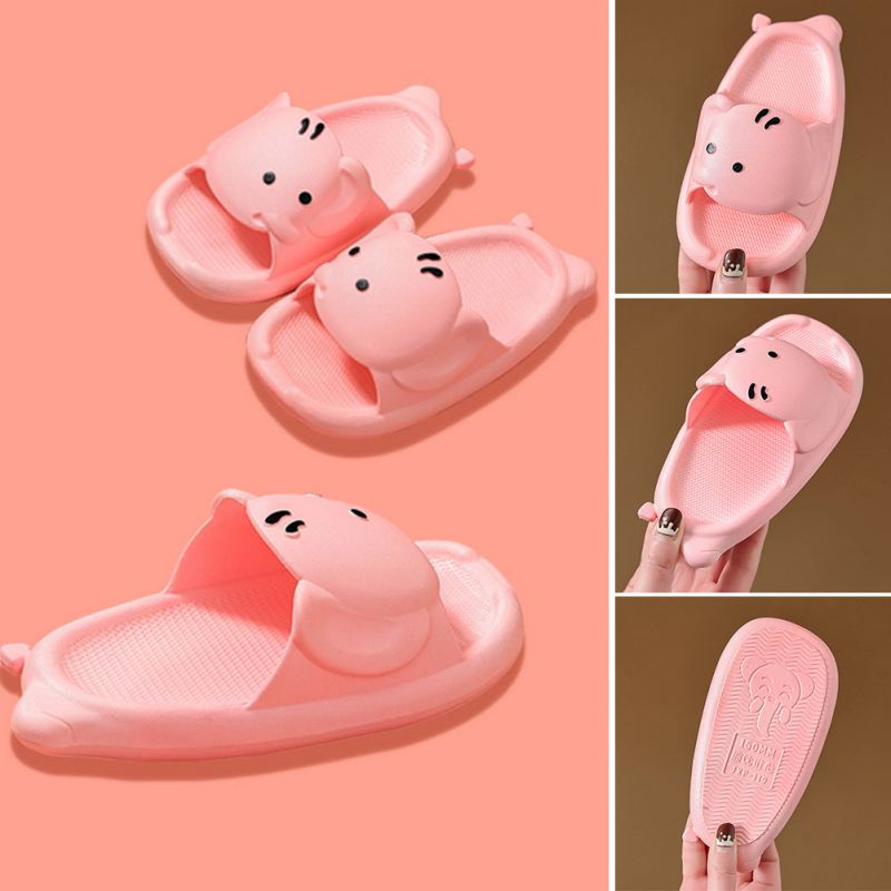 Dép Nhựa PVC Đế Bằng Mềm Mại Chống Trượt Đi Trong Nhà Hình Voi Hoạt Hình Dễ Thương
