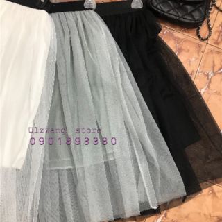 Chân váy lưới xám