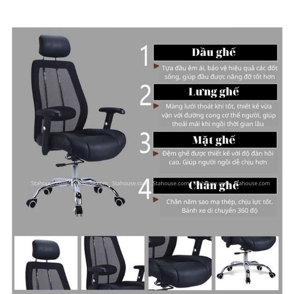 Ghế Công Thái Học Tựa Đầu Ngả Lưng Làm Việc Tại Nhà GVP713 Stahouse Official Chair HN
