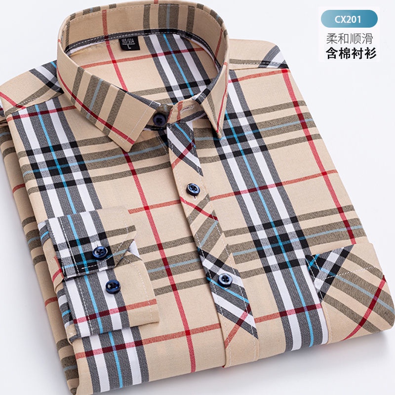 Áo Sơ Mi Nam Dài Tay Cổ Bẻ Sọc Caro 35% Vải cotton