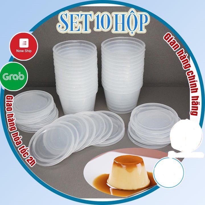 Set 10 hộp nhựa làm caramen hình tròn có nắp size lớn Việt Nhật, Hộp làm bánh flan, sữa chua, thạch rau câu BN 6210