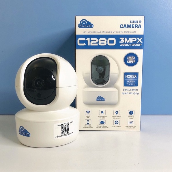 [Chính Hãng] Camera wifi C1280 2.0MPX - XOAY 360 - H265X thông minh xoay 360 độ Chính Hãng Vitacam