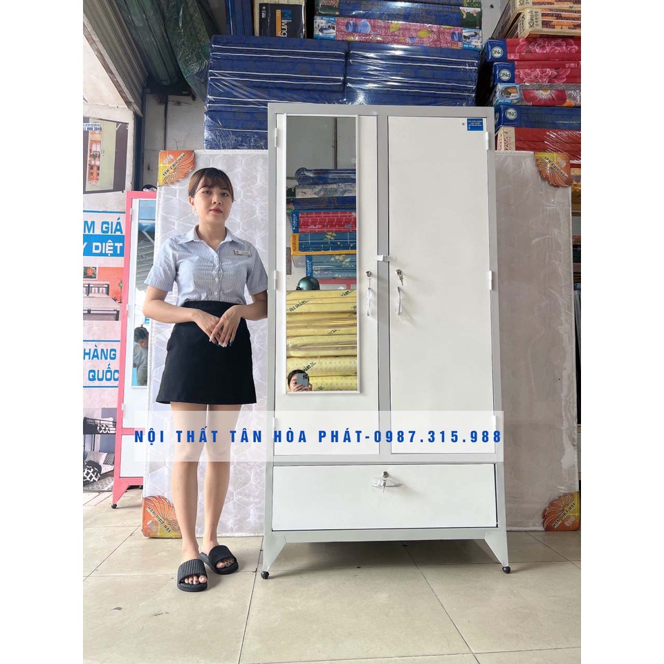 Tủ sắt quần áo 90cmx1m6 sơn tĩnh điện , có hộc bật màu trắng xám THP