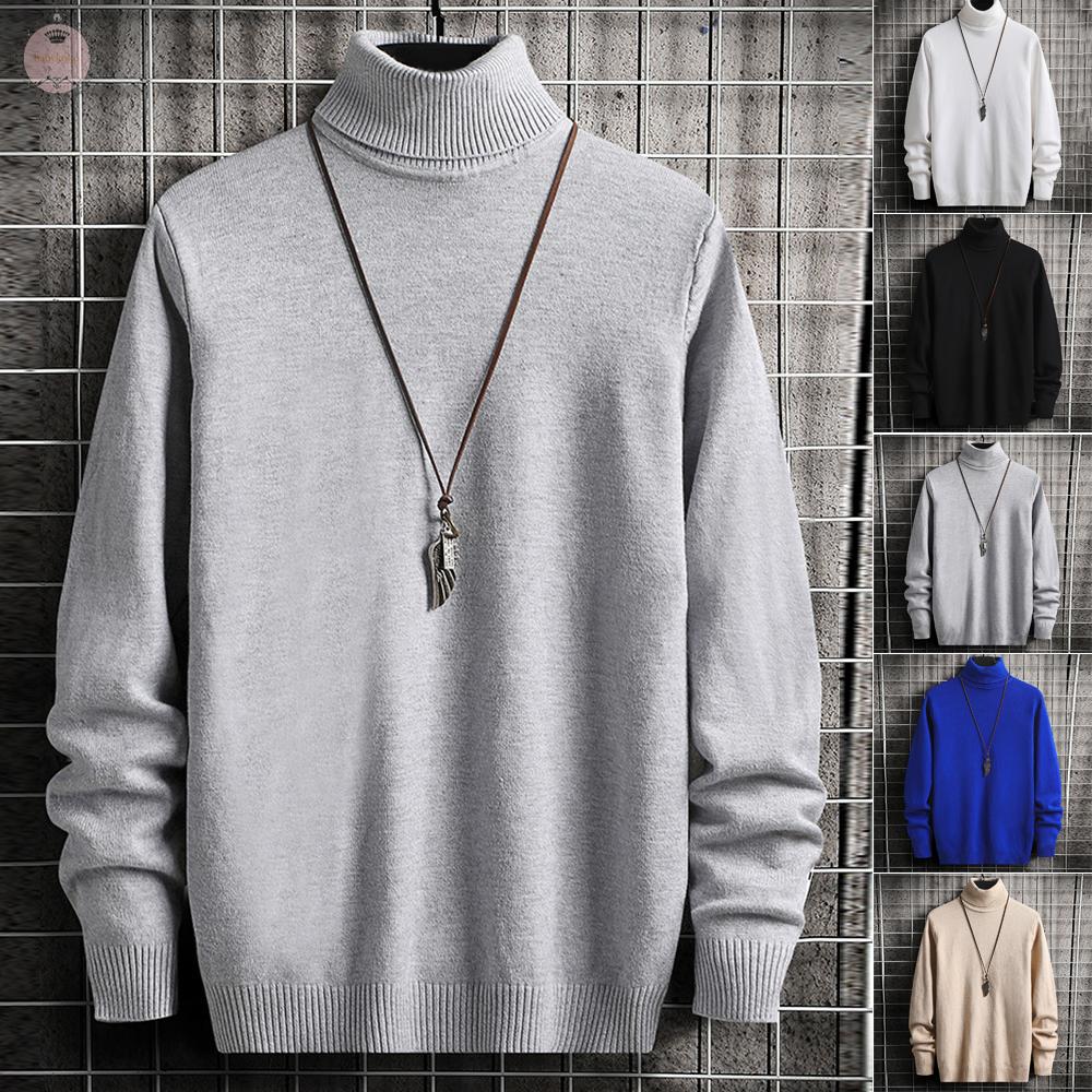 Áo Sweater Dệt Kim Cổ Cao Màu Trơn Thời Trang Dành Cho Nam