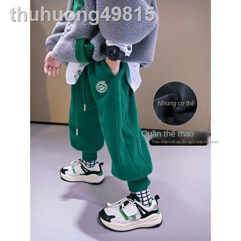 ♨▽Bé trai quần nhung thể thao mùa đông 2021 áo trẻ em mới trong thủy triều lớn thương hiệu phong cách