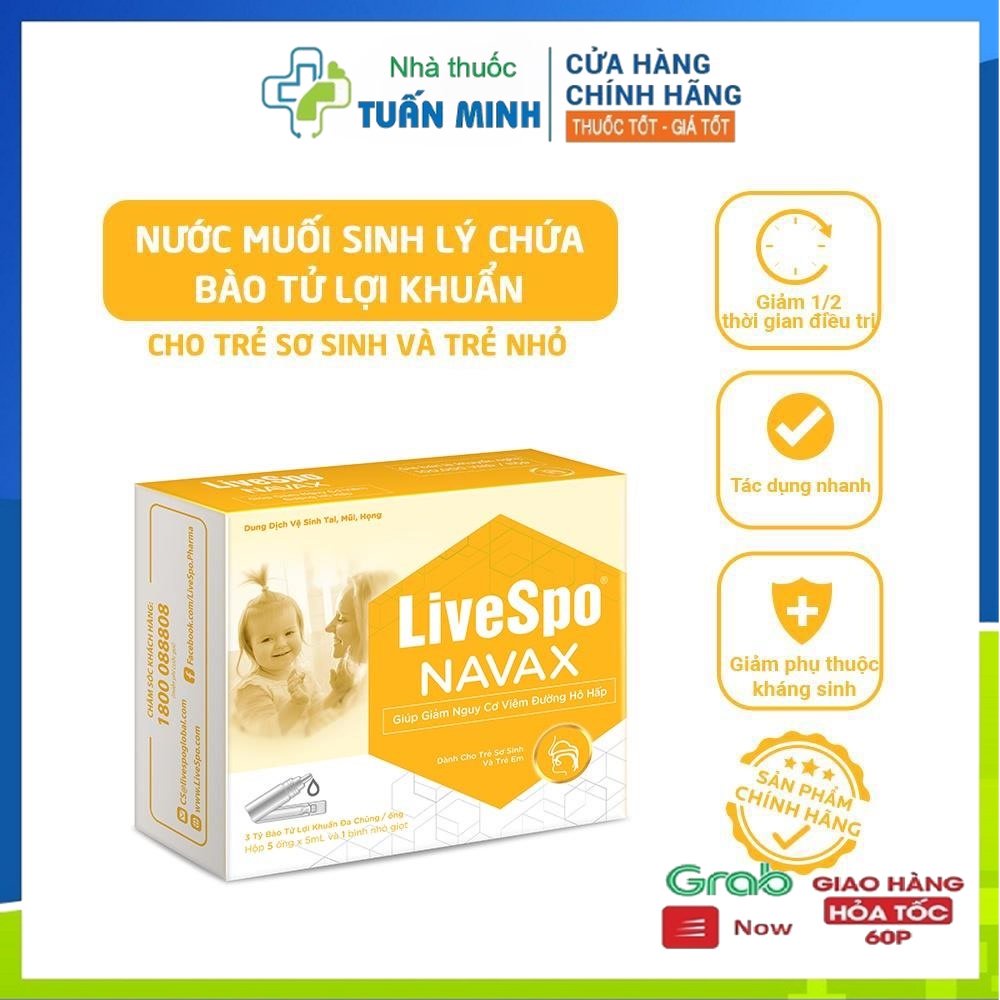 LiveSpo Navax Kids - Xịt mũi cho bé có bào tử lợi khuẩn - Dành cho trẻ sơ sinh và trẻ em 5 ống x 5ml