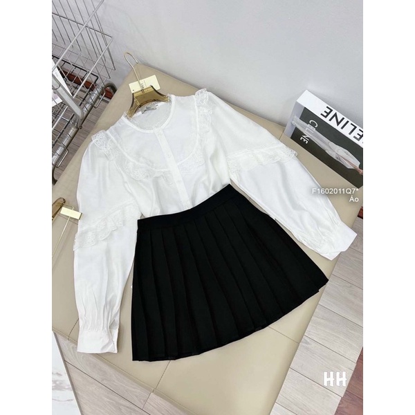 Áo sơ mi viền ren cổ trụ