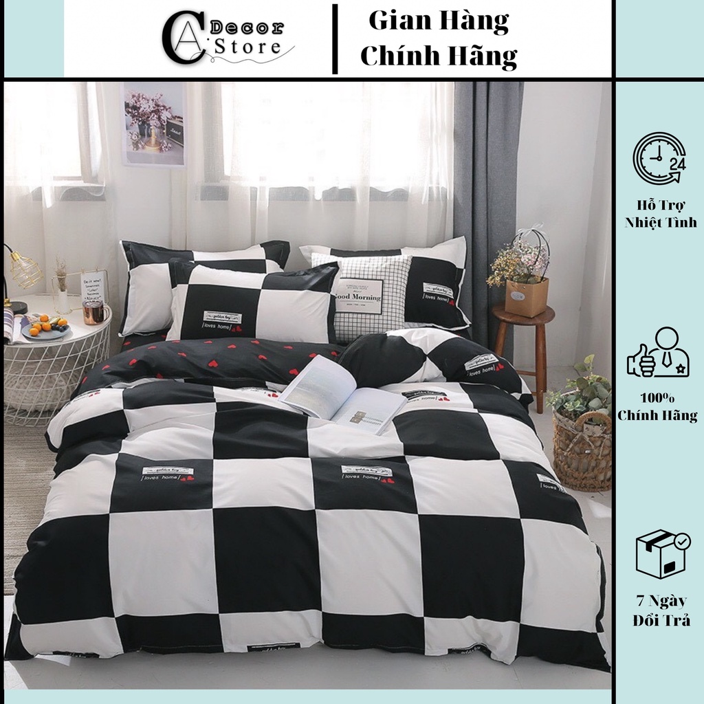 Bộ Chăn Ga Gối Cotton PL Kẻ Ô Love Chất Liệu Bền Đẹp Kích Cỡ Đa Dạng By. C.A Decor Store