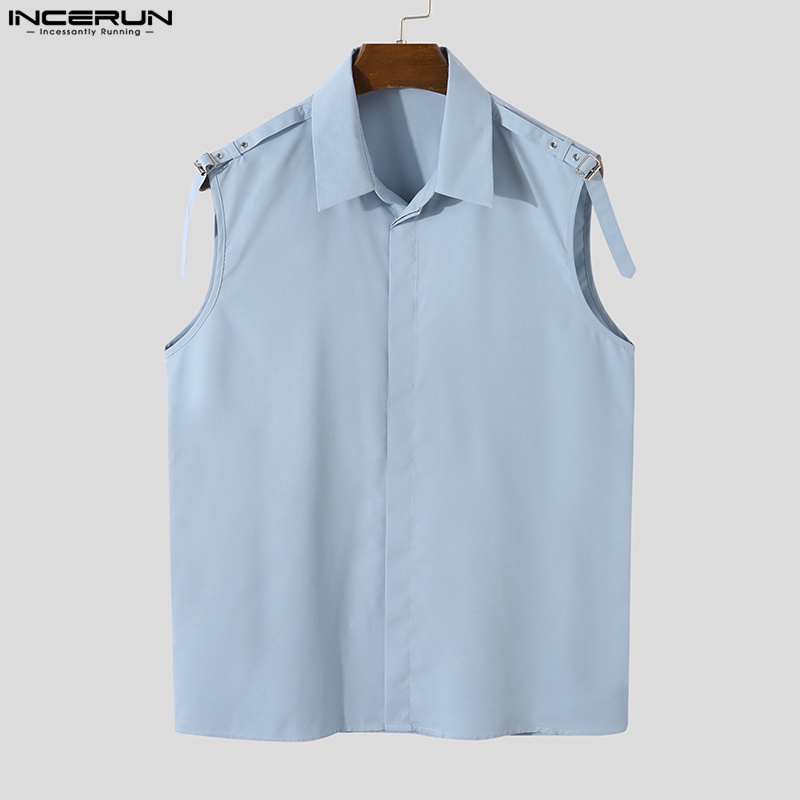INCERUN Áo Sơ Mi Không Tay Phong Cách Phương Tây Có 3 Màu Thời Trang Cho Nam