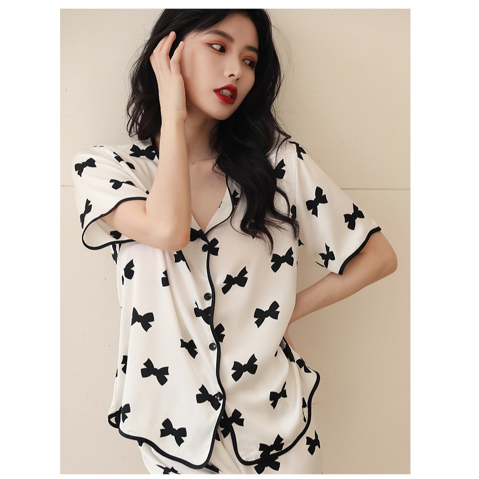 Bộ Lụa Mặc Nhà Đồ Pijama Nữ Cộc Tay Chất Lụa Cao Cấp Mát Mềm Mịn ELSA PIJAMA