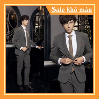 🔥[SALE SẬP SÀN]🔥BỘ VEST GHI ĐẬM 01 KHUY + ÁO SƠ MI TRẮNG