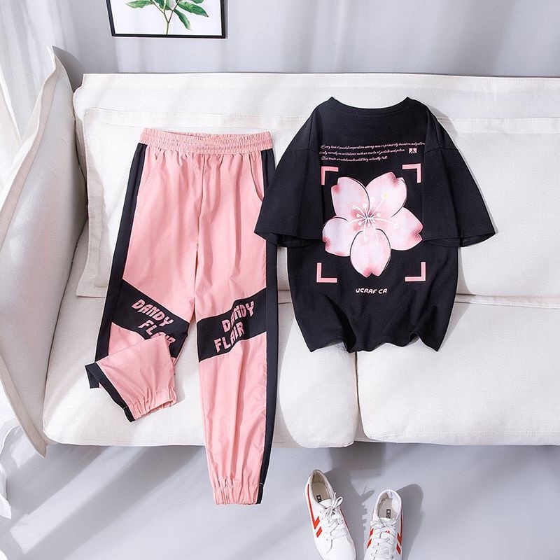Set Áo Thun + Quần Jogger Bằng Cotton Thời Trang Mùa Hè Chất Lượng Cao Cho Bé Gái 2-13 Tuổi