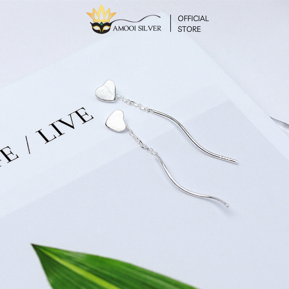 Bông tai bạc S925 tim tua rua - Amooi Silver AB198