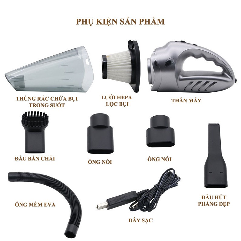 Máy Hút Bụi Xách Tay Sạc Pin Công Suất Mạnh Dùng Cho Xe Hơi | BigBuy360 - bigbuy360.vn