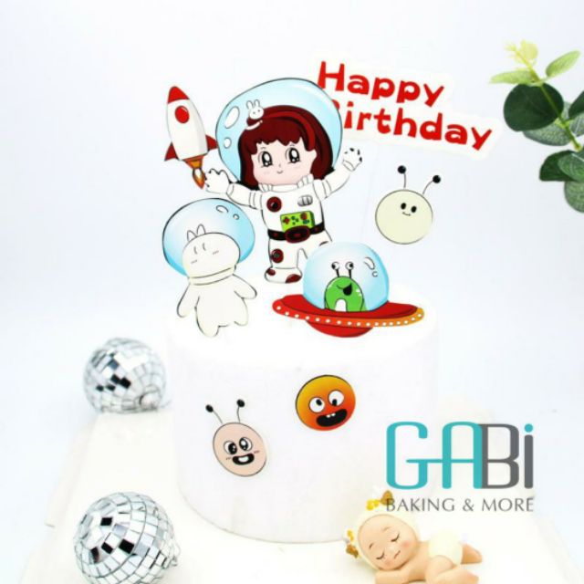 Set topper giấy phi hành gia bé gái