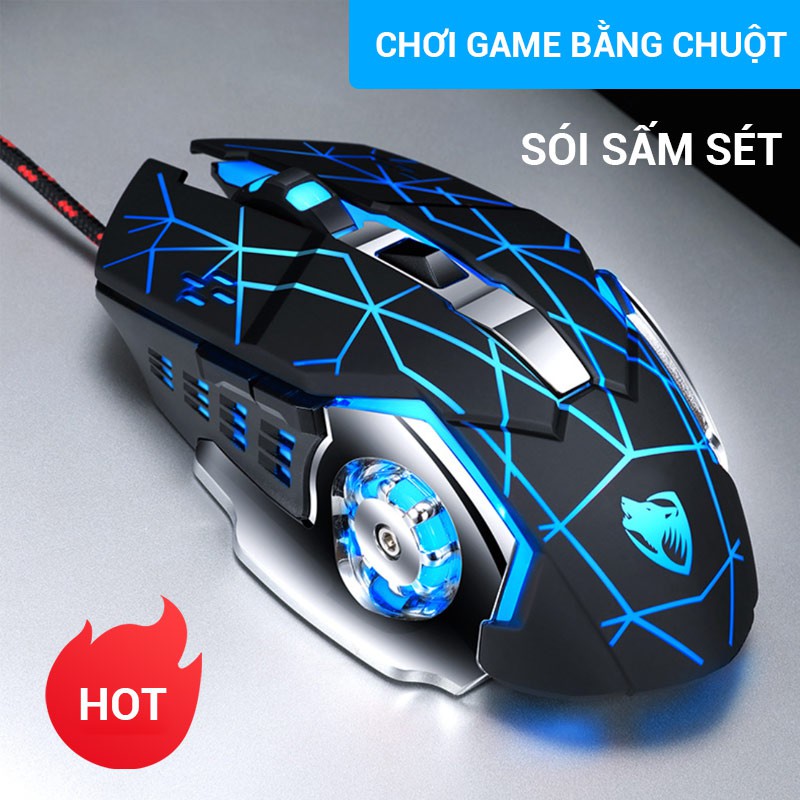 [HÀNG CÓ SẴN] Thunder Wolf V6 chuột chơi game đèn LED có dây ăn gà máy tính