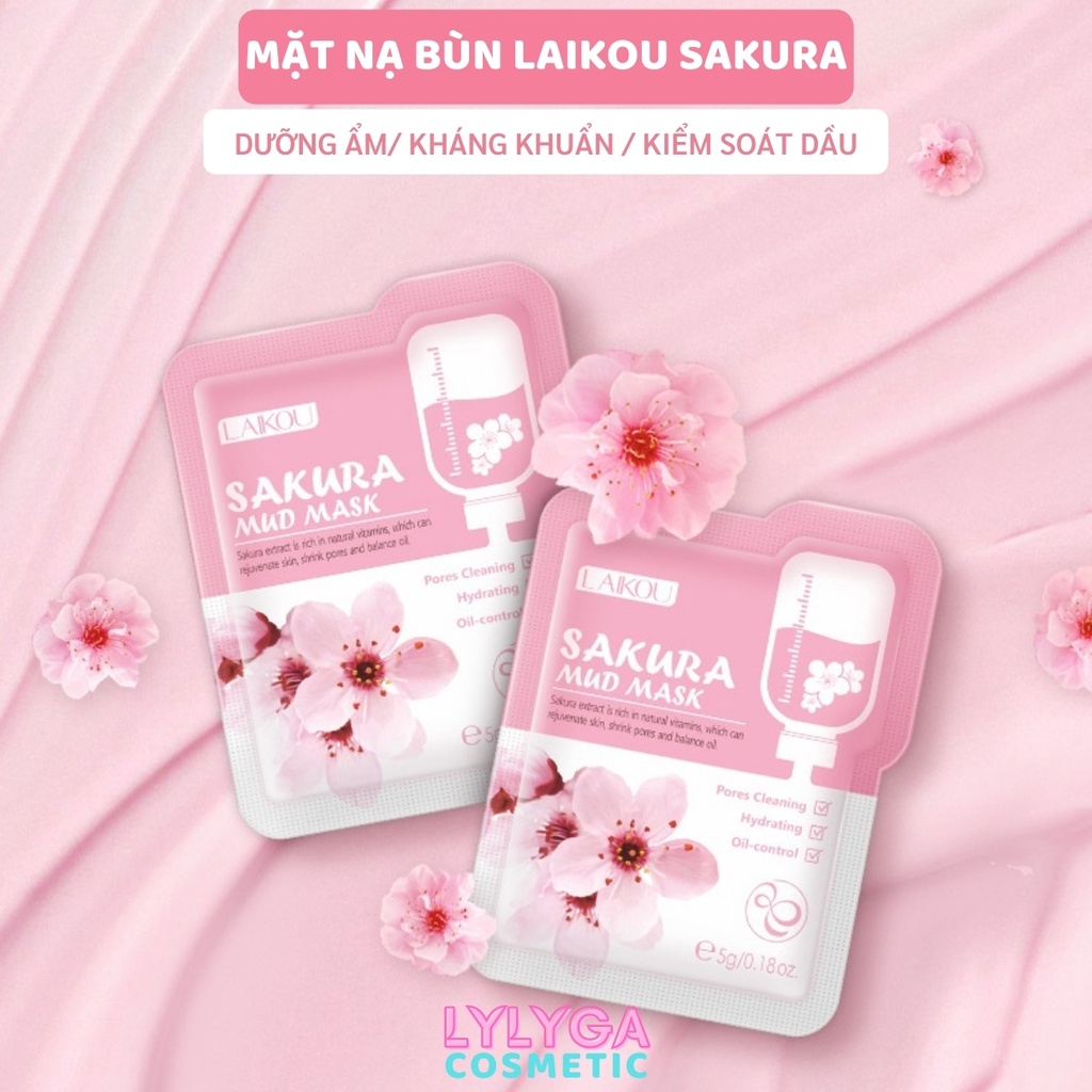 Mặt nạ bùn Hoa Anh Đào SAKURA Mud Mask Laikou 1 túi 12 gói 5g mặt nạ ngủ nội địa trung Chính Hãng MN16