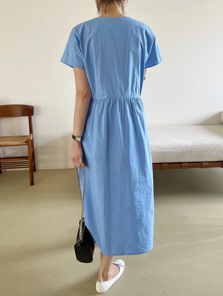 Đầm Tay Ngắn Cổ Tròn Màu Trơn Dáng Rộng 50465