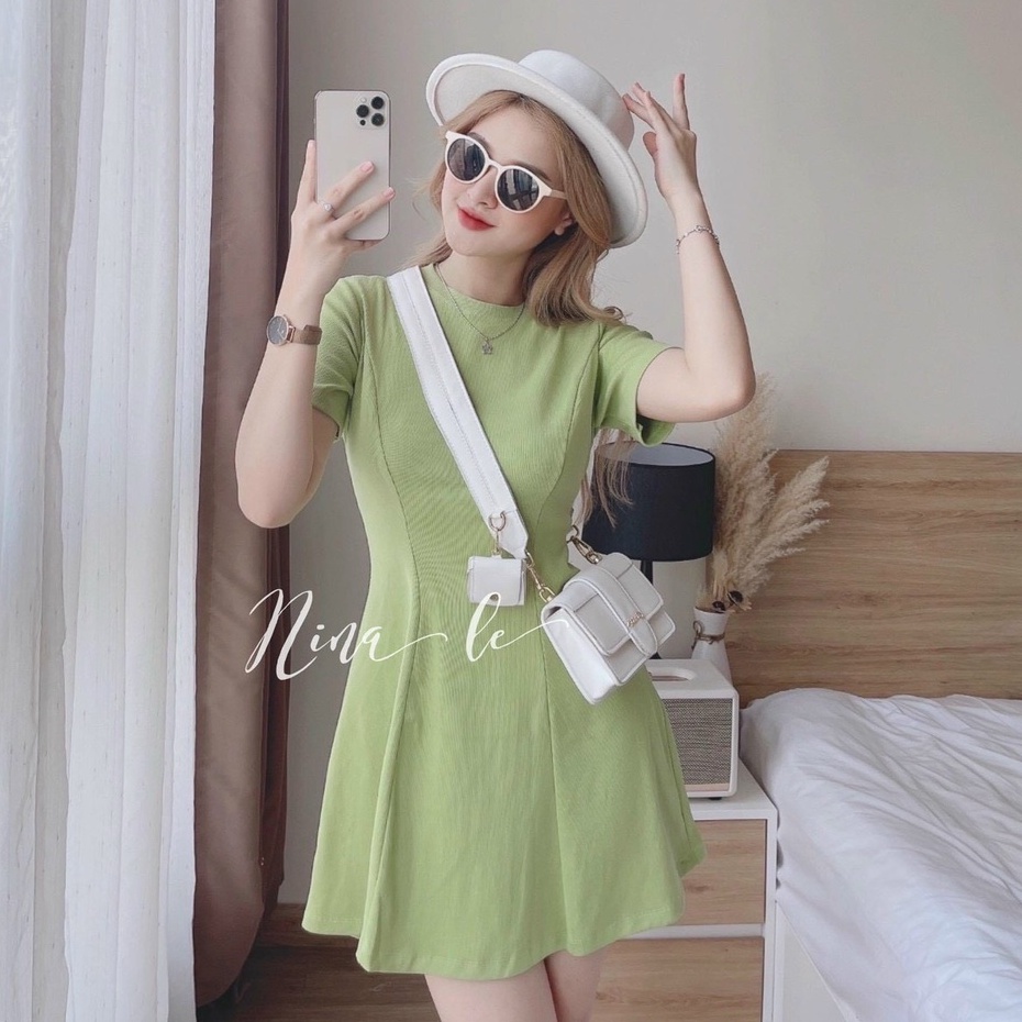 Váy đầm nữ body cổ sơ mi ngắn tay dáng xòe nữ tính thời trang nữ STCothing
