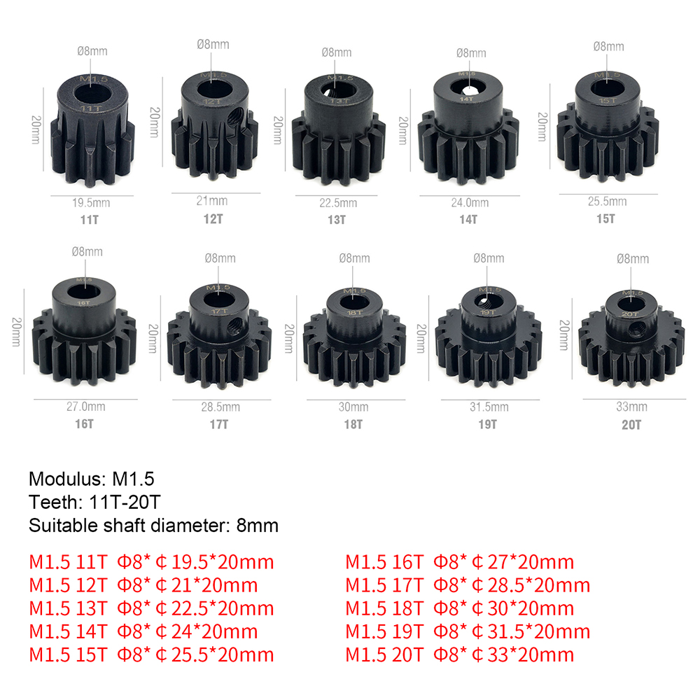 3PCS SURPASS HOBBY Chromium Pinion Motor Gear M1.5 8mm 11T 12T 13T 14T 15T 16T 17T 18T 19T 20T for 1/6th 1/5th RC Car