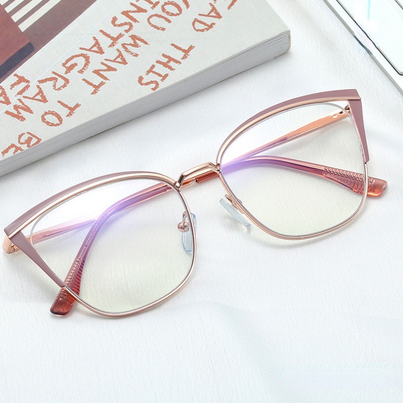 Mắt Kính Gọng Kim Loại Tròng Mắt Mèo Chống Ánh Sáng Xanh Thời Trang Phong Cách Phương Tây