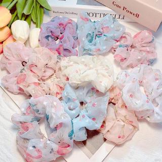 Woman Flamingo Print Mesh Pony Tail Holder Getah Rambut Elastic Hair Tie Korea Hair Rope